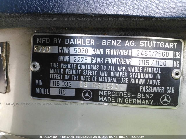 11603312091223 - 1979 MERCEDES BENZ SEL  GRAY photo 9