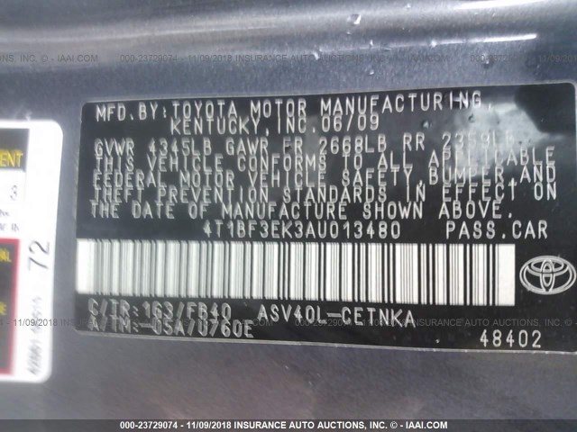 4T1BF3EK3AU013480 - 2010 TOYOTA CAMRY SE/LE/XLE GRAY photo 9