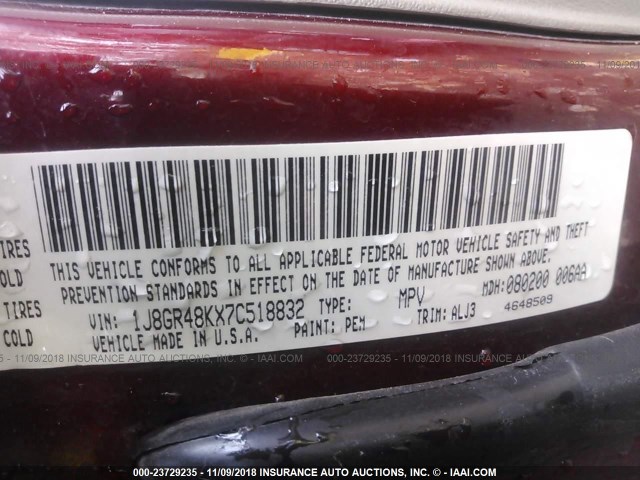 1J8GR48KX7C518832 - 2007 JEEP GRAND CHEROKEE LAREDO/COLUMBIA/FREEDOM 红色 照片 9