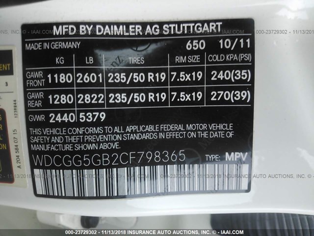 WDCGG5GB2CF798365 - 2012 MERCEDES-BENZ GLK 350 WHITE photo 9