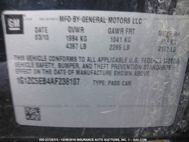 1G1ZC5EB4AF238107 - 2010 CHEVROLET MALIBU 1LT BLUE photo 9