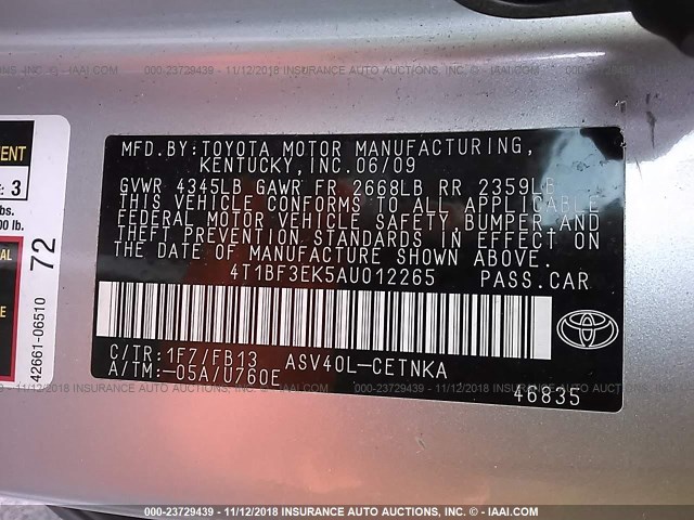 4T1BF3EK5AU012265 - 2010 TOYOTA CAMRY SE/LE/XLE GRAY photo 9