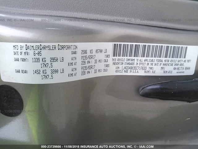 1J4GS48K95C717633 - 2005 JEEP GRAND CHEROKEE LAREDO/COLUMBIA/FREEDOM 金色 照片 9