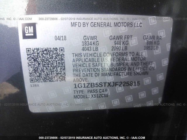 1G1ZB5STXJF225815 - 2018 CHEVROLET MALIBU LS ნაცრისფერი ფოტო 9