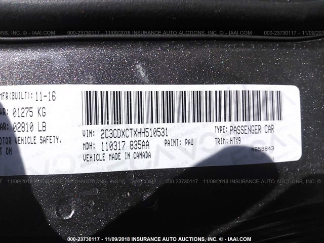 2C3CDXCTXHH510531 - 2017 DODGE CHARGER R/T GRAY photo 9