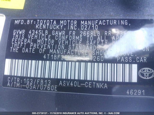 4T1BF3EK5BU124260 - 2011 TOYOTA CAMRY SE/LE/XLE GRAY photo 9