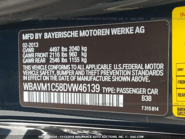 WBAVM1C58DVW46139 - 2013 BMW X1 SDRIVE28I GREEN photo 9