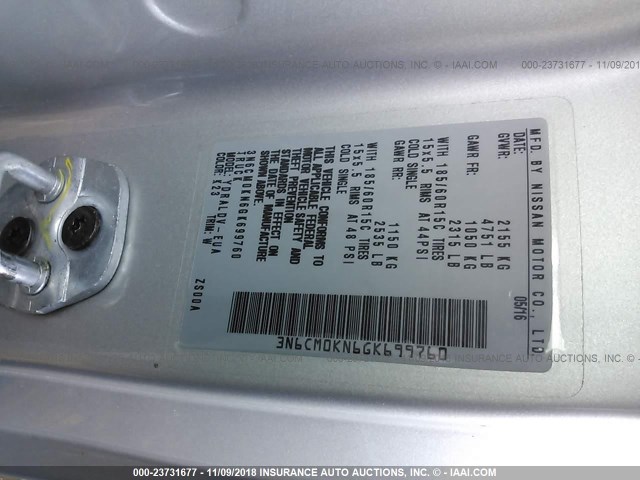 3N6CM0KN6GK699760 - 2016 NISSAN NV200 2.5S/2.5SV SILVER photo 9