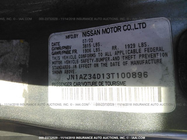 JN1AZ34D13T100896 - 2003 NISSAN 350Z COUPE GRAY photo 9