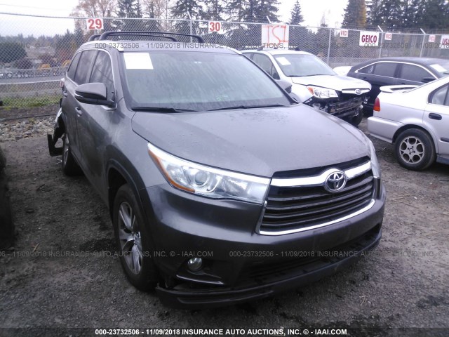 5TDJKRFHXFS133774 - 2015 TOYOTA HIGHLANDER XLE GRAY photo 1