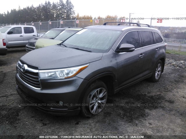 5TDJKRFHXFS133774 - 2015 TOYOTA HIGHLANDER XLE GRAY photo 2