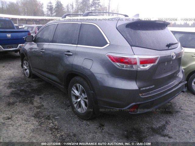 5TDJKRFHXFS133774 - 2015 TOYOTA HIGHLANDER XLE GRAY photo 3