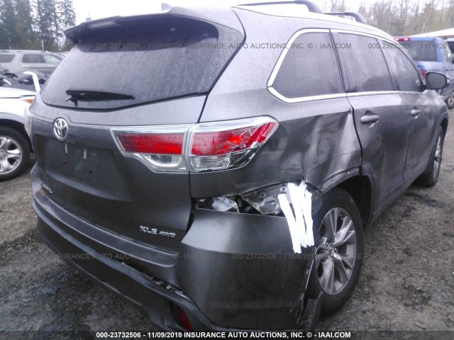 5TDJKRFHXFS133774 - 2015 TOYOTA HIGHLANDER XLE GRAY photo 6