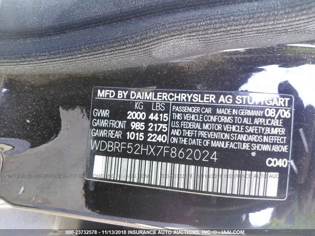 WDBRF52HX7F862024 - 2007 MERCEDES-BENZ C 230 BLACK photo 9