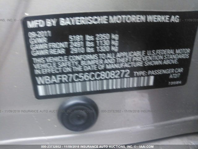 WBAFR7C56CC808272 - 2012 BMW 535 I GRAY photo 9