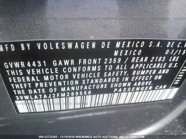 3VWLA7AJ2FM289556 - 2015 VOLKSWAGEN JETTA TDI GRAY photo 9