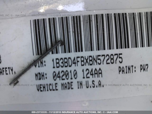 1B3BD4FBXBN572875 - 2011 DODGE AVENGER EXPRESS WHITE photo 9