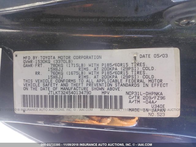 JTLKT324540134790 - 2004 TOYOTA SCION XB Қара фото 9