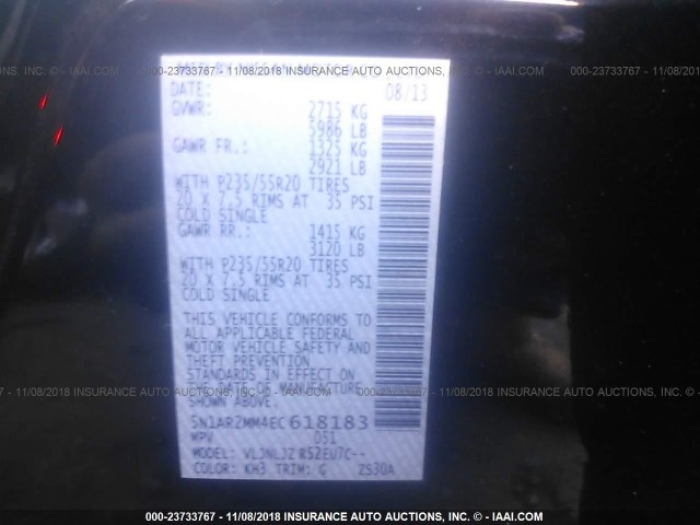 5N1AR2MM4EC618183 - 2014 NISSAN PATHFINDER S/SV/SL/PLATINUM BLACK photo 9