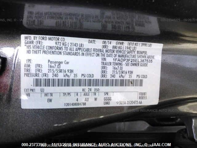 1FADP3F25EL387535 - 2014 FORD FOCUS SE GRAY photo 9