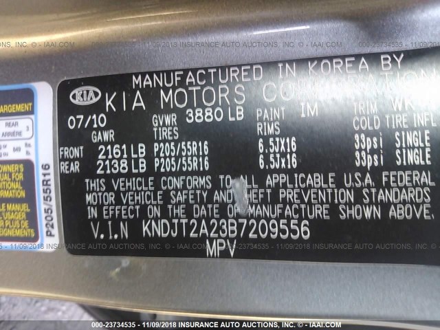 KNDJT2A23B7209556 - 2011 KIA SOUL +/!/SPORT GRAY photo 9