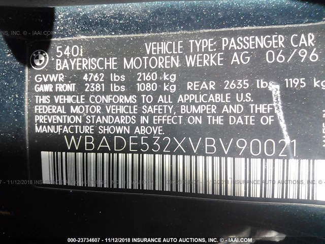 WBADE532XVBV90021 - 1997 BMW 540 I GREEN photo 9