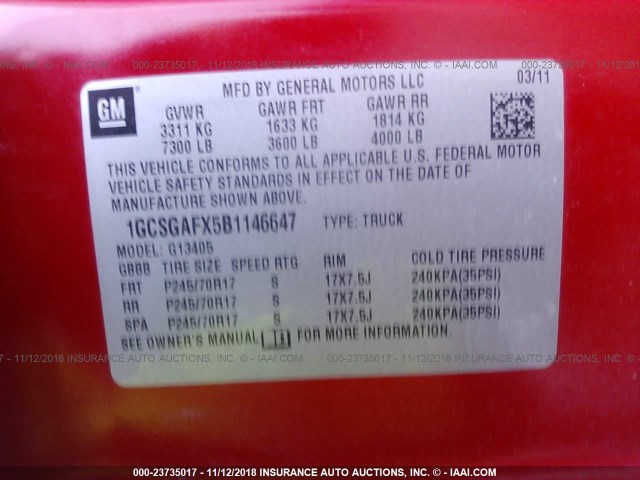 1GCSGAFX5B1146647 - 2011 CHEVROLET EXPRESS G1500  RED photo 9