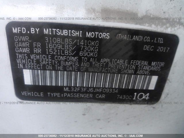 ML32F3FJ6JHF09334 - 2018 MITSUBISHI MIRAGE G4 ES Ağ foto 9