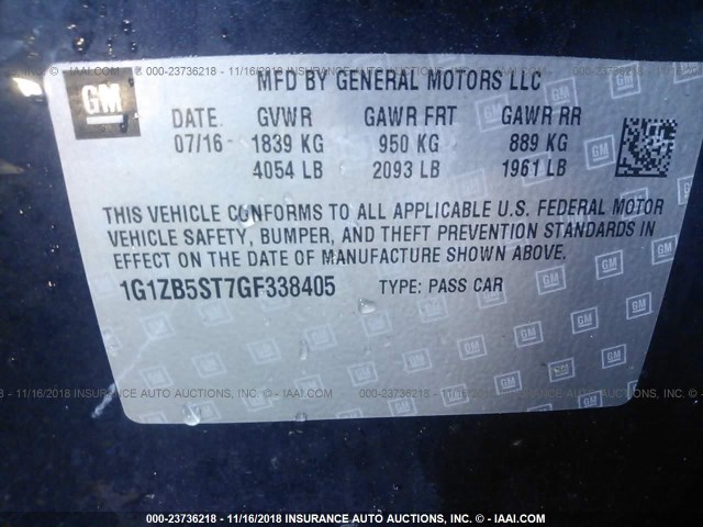 1G1ZB5ST7GF338405 - 2016 CHEVROLET MALIBU LS BLUE photo 9