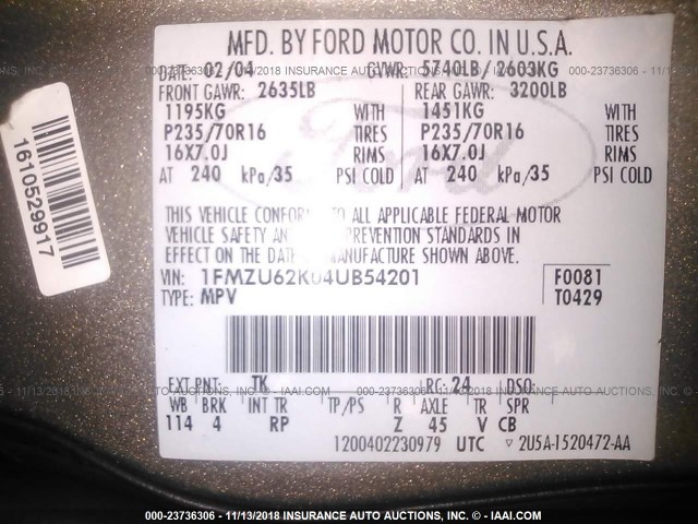 1FMZU62K04UB54201 - 2004 FORD EXPLORER XLS/XLS SPORT BROWN photo 9