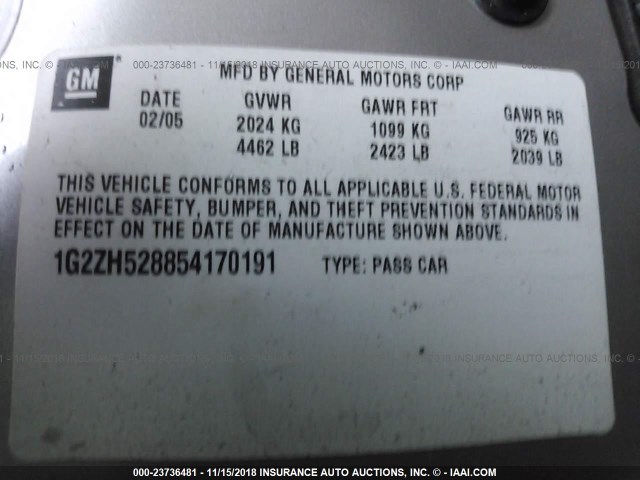 1G2ZH528854170191 - 2005 PONTIAC G6 GT SILVER photo 9