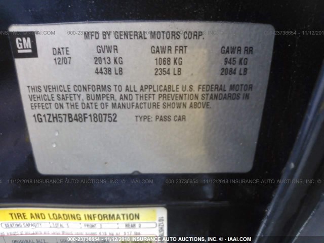 1G1ZH57B48F180752 - 2008 CHEVROLET MALIBU 1LT Dark Blue photo 9