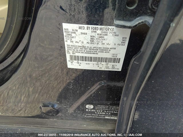 2FMDK38C68BB08642 - 2008 FORD EDGE SEL BLACK photo 9