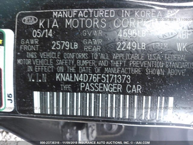 KNALN4D76F5171373 - 2015 KIA CADENZA PREMIUM/LIMITED BLACK photo 9