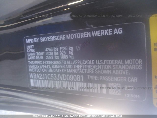 WBA2J1C53JVD09081 - 2018 BMW 230I BLACK photo 9
