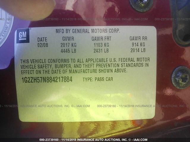 1G2ZH57N884217884 - 2008 PONTIAC G6 GT RED photo 9