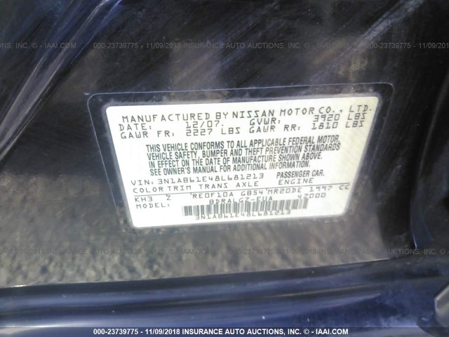 3N1AB61E48L681213 - 2008 NISSAN SENTRA 2.0/2.0S/2.0SL BLACK photo 9