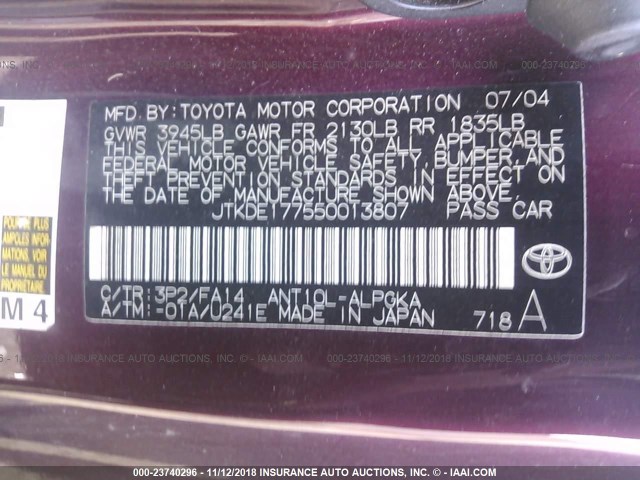 JTKDE177550013807 - 2005 TOYOTA SCION TC 勃艮第红 照片 9