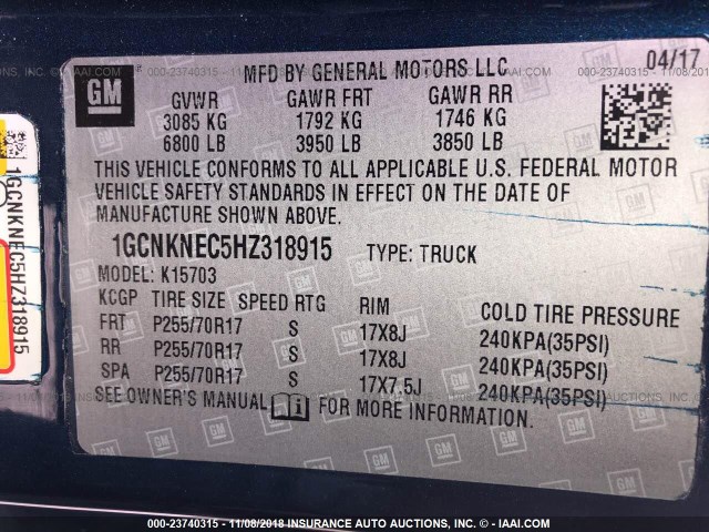 1GCNKNEC5H2318915 - 2017 CHEVROLET SILVERADO K1500/K1500 LS BLUE photo 9