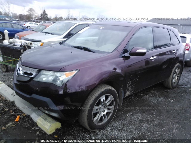 2HNYD28477H535661 - 2007 ACURA MDX TECHNOLOGY PURPLE photo 2