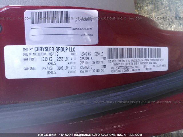 2C4RDGCG0DR627354 - 2013 DODGE GRAND CARAVAN SXT RED photo 9