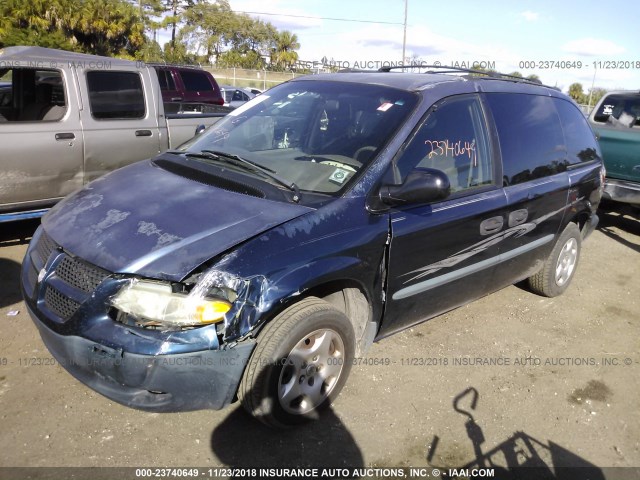 1B4GP253X2B683953 - 2002 DODGE CARAVAN SE BLUE photo 2