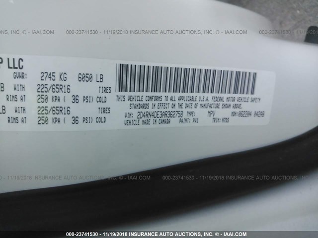 2D4RN4DE3AR362758 - 2010 DODGE GRAND CARAVAN SE WHITE photo 9