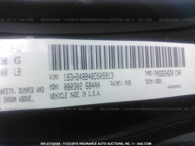 1B3HB48B48D505913 - 2008 DODGE CALIBER SXT BLACK photo 9