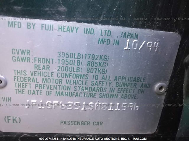 JF1GF6351SH811596 - 1995 SUBARU IMPREZA L/OUTBACK GREEN photo 9