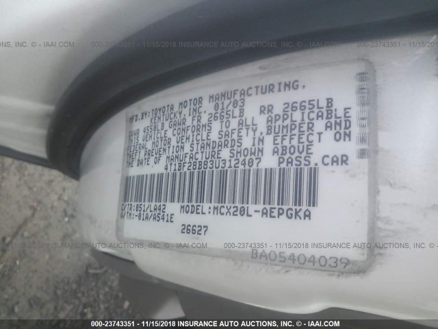 4T1BF28B83U312407 - 2003 TOYOTA AVALON XL/XLS WHITE photo 9