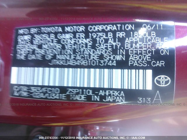 JTKKU4B49B1013744 - 2011 TOYOTA SCION XD RED photo 9