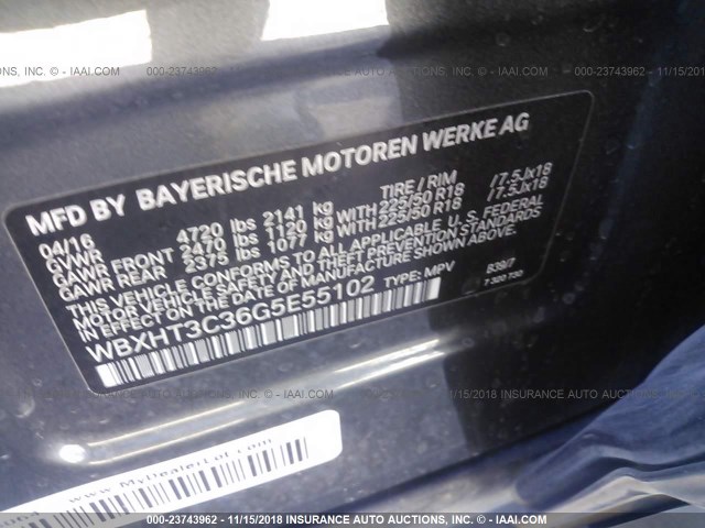 WBXHT3C36G5E55102 - 2016 BMW X1 XDRIVE28I GRAY photo 9