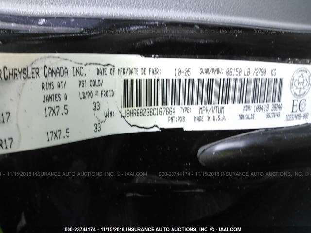 1J8HR68236C167664 - 2006 JEEP GRAND CHEROKEE OVERLAND BLACK photo 9