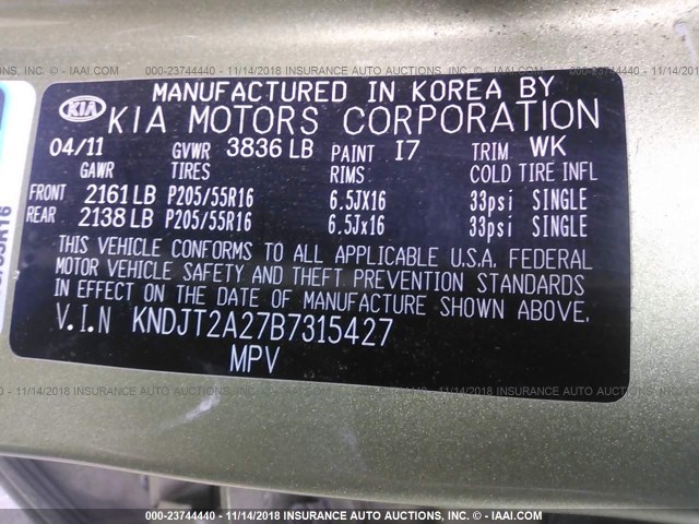 KNDJT2A27B7315427 - 2011 KIA SOUL +/!/SPORT GREEN photo 9